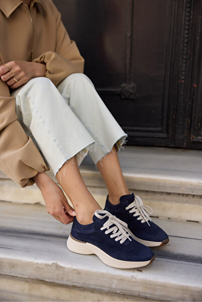 ANGELİNA JONES SANTO KADIN LACIVERT GERCEK DERI SUET BAGCIKLI SNEAKER
