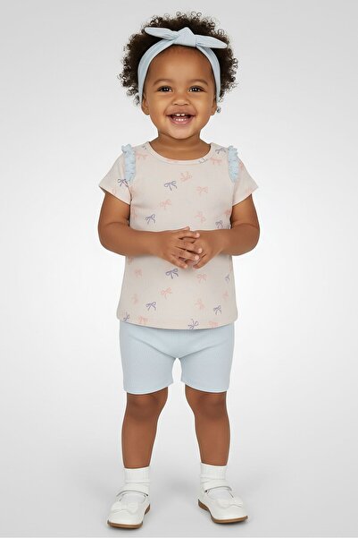 Petit Lem Toddlers Girl 3 Pieces Allover Print Top And Bottom With Headband S...