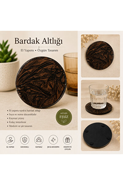 karelim home 4-Piece Coaster Set Epoxy Bronze Color Satin Series