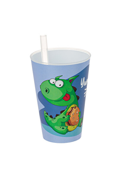 Zumzeria Sky Color Plastic Cup with Built-in Straw Dinosaur 400ml