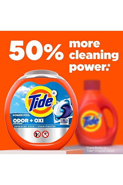 Tide Power Ultra Oxi Laundry Detergent Pods with Odor Removers, 63 Count, for...