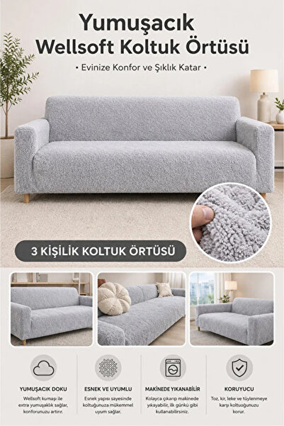 bibaha Pelüş 3 Kişilik Welsoft Kanepe Örtüsü | Lastikli Koltuk Örtüsü |çekyat...