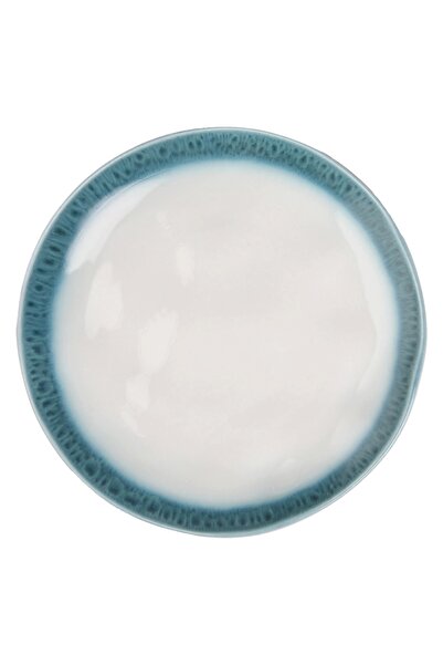 Zumzeria White Plate with Turquoise Edge "Organic" 27.5cm