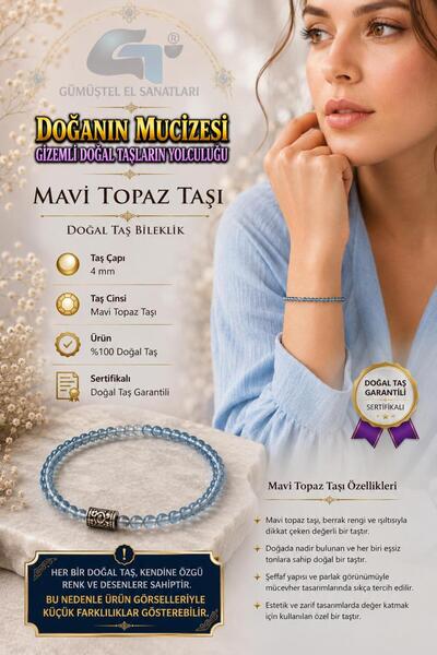 GÜMÜŞTEL EL SANATLARI Certified Blue Topaz Natural Gemstone Bracelet