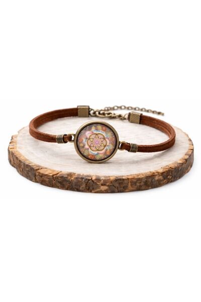 Sarphia Store Women's Leather Bracelet with Mandala Flower Symbol, Antique Fi...