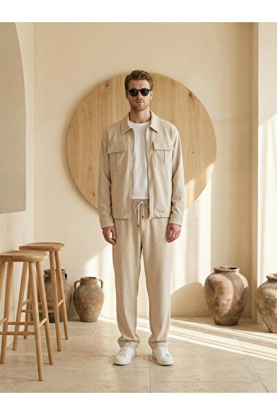 Mİ TİA ATELİER Diagonel Fabric Lined Pocketed Jacket & Baggy Trousers Set 161...