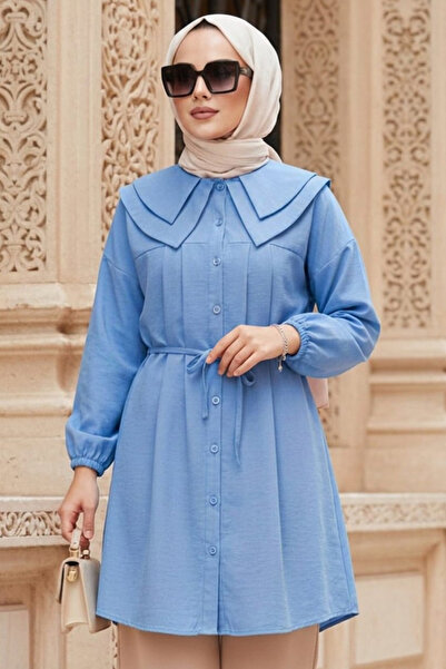 N.S NEVA STYLE Buttoned Dark Blue Hijab Tunic 20228Km