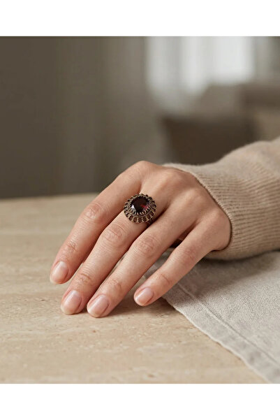 Dorvina Bronze Vintage Women Ring Authentic Copper Jewelry Red Crystal Round ...