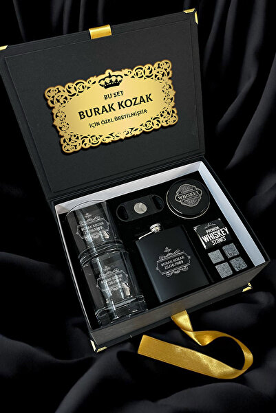 hediyemen Koç Hediyesi İsimli Viski Bardağı Seti Siyah Kutuda Premium Paket