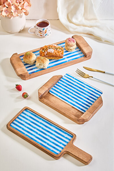 Lora Bianca Pinku 6-Piece Wooden Cake, Cheese, Presentation Tray Plate Set – ...