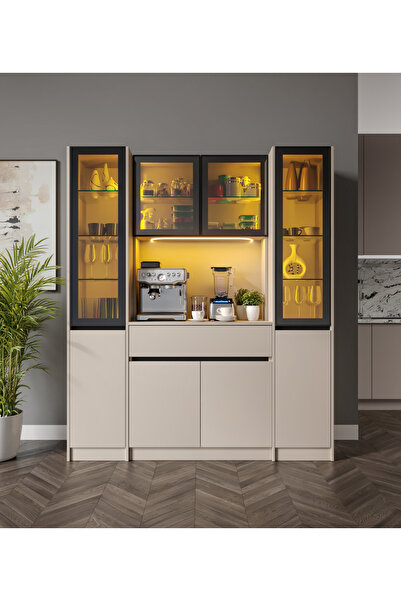 GuneyStore Viona Maxi Kum Beji Komple MDF LED Aydınlatmalı Kahve Köşesi