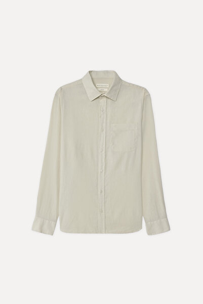 Mudo Men's Stone Color Regular Fit Long Sleeve Linen Blend Shirt