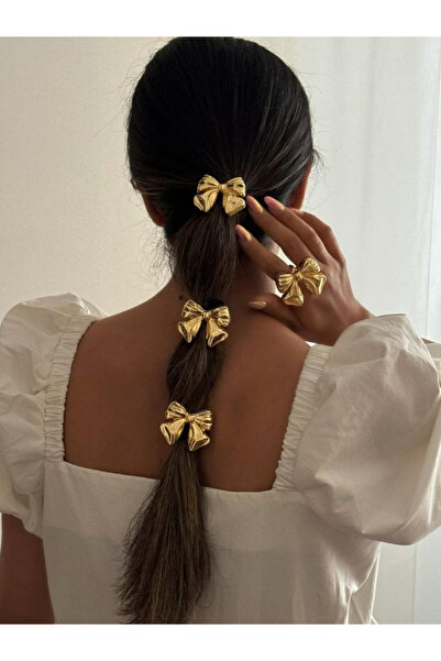Take Two By Styli Pack of 4 - Golden Bow Hair Tie