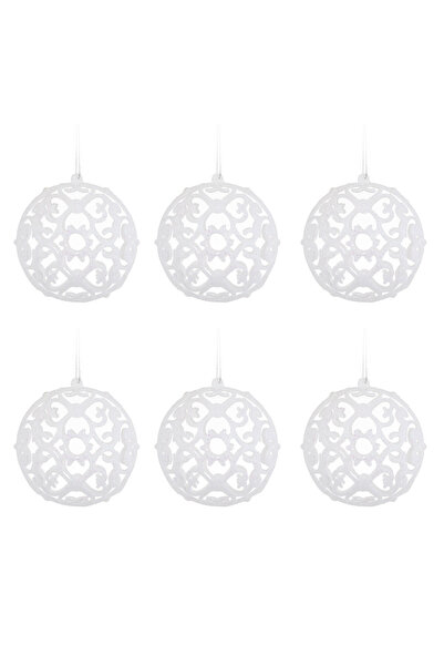 Zumzeria Set de globuri de Crăciun albe cu sclipici Ø8cm - 6 bucăți