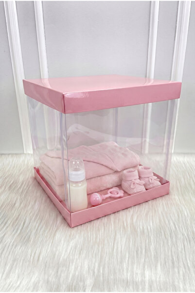 ZEYMERADE Asetat Kutu, Bebe Pembe Büyük Boy 30x30Cm, Şeffaf Demonte, Doğum He...