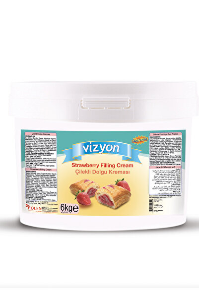 VİZYON Çilekli Hazır Dolgu Kreması 6 Kg – Pişirilmeye Dayanıklı Pastacılık Do...