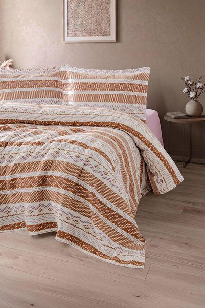 Soley Ester |   Set de lenjerie de pat individuală din piqué, 100% bumbac |   160x220 |   Gresie