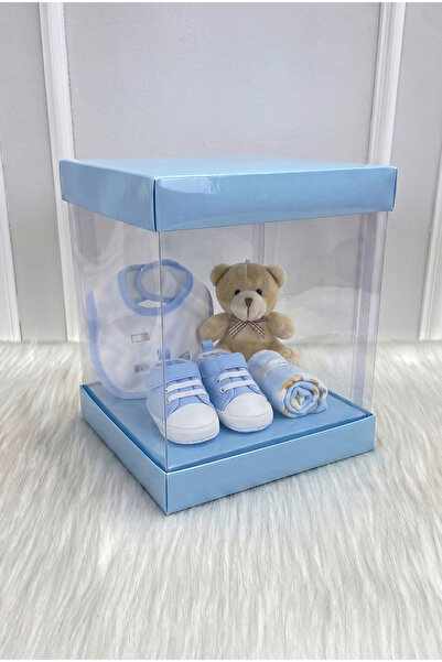ZEYMERADE Asetat Kutu, Bebe Mavi Küçük Boy 20X20Cm, Şeffaf Demonte, Doğum Hed...