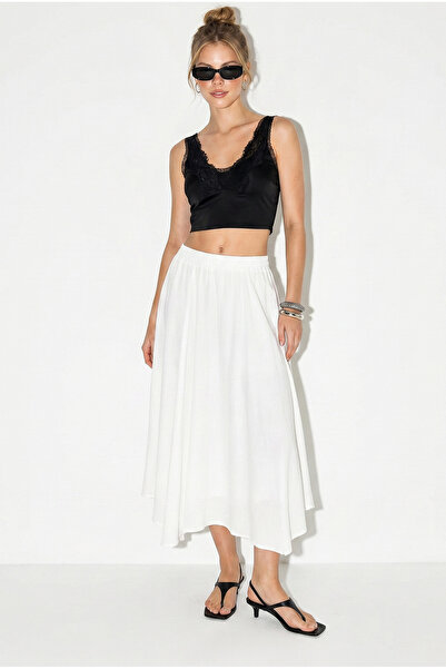 Bianco Lucci Women's 100% Cotton Elastic Waist Lined Asymmetrical Cut Muslin ...