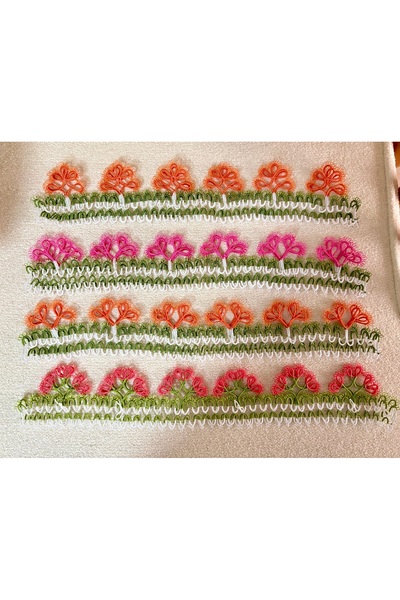 GÖNEN Mekik oyası havlu kenarı 4 takım(Turuncu,Pembe,Kırmızı,Mor)