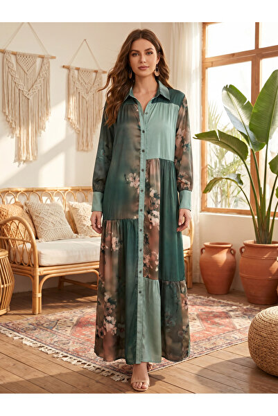 Finelook Boho-Chic Embroidered Maxi Jalabiya – Floral Modest Long Dress
