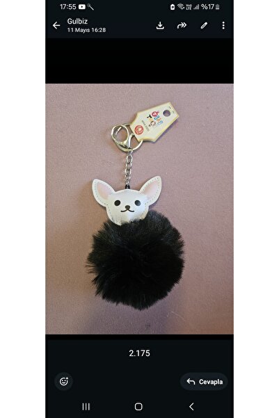 NO BRAND Faux leather dog and black pom-pom keychain and bag charm.
