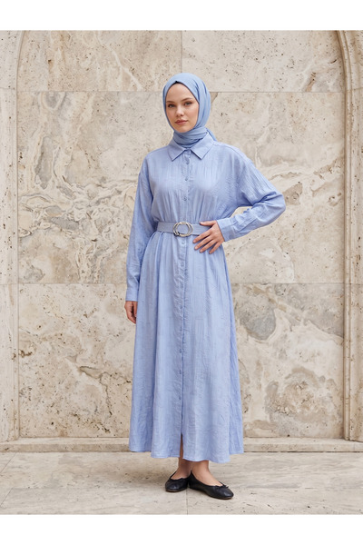 Lunsera Store فستان بياقة وطية صدر - أزرق