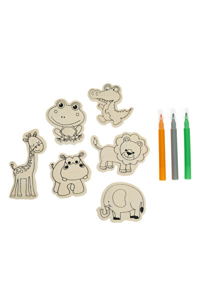 Zumzeria Set creativ cu magneți figurine animale din lemn și 3 markere - 6 bu...