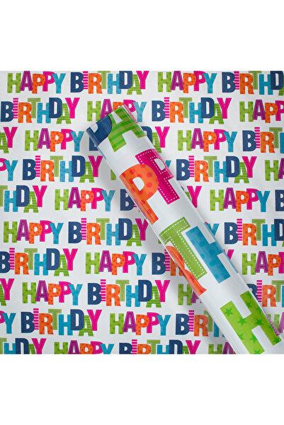 OEM Roll of White Wrapping Paper with Colorful Happy Birthday Messages 150x70cm