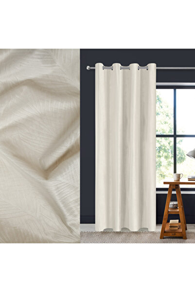 OEM Velvet Decorative Curtain Ecru with Relief Leaves & Rings 140x260cm