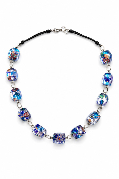 ZipZap Blue Murano Glass Detailed Design Necklace
