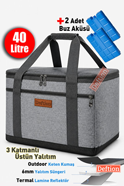 Deftion Premium 40 Lt Çift Buz Akülü Keten Outdoor Termal Termos Çanta Piknik...