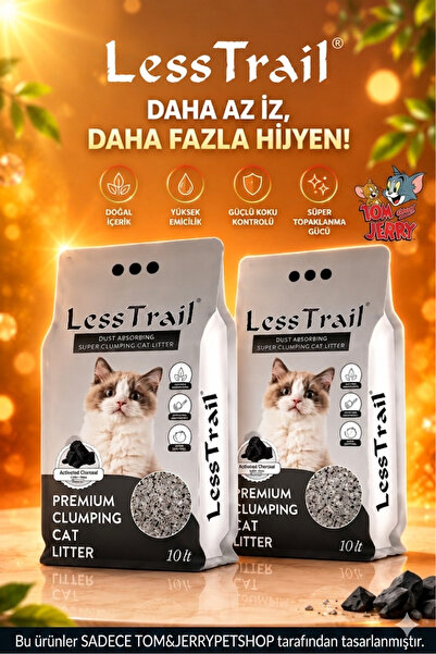 Less Trail Tom&JerryPetshop - Aktif Karbonlu Kedi Kumu 10 Lt x 2 Adet 20 Lt