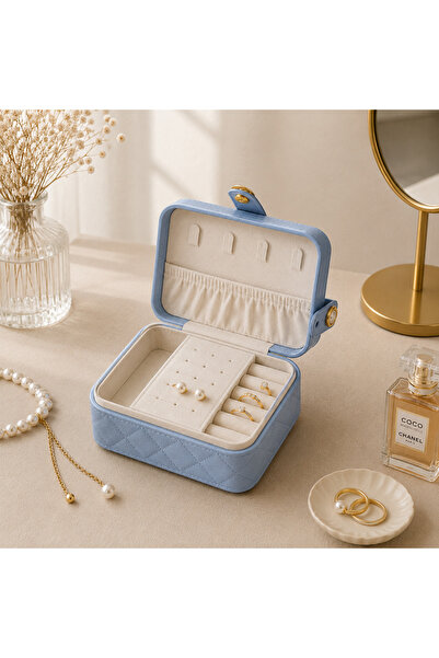 hediyeconcepti Quilted Patterned Travel Jewelry Box Mirrored Jewelry Organizer