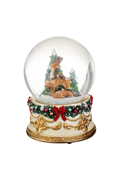 Zumzeria Vintage Christmas Musical Snow Globe with Reindeer 14cm