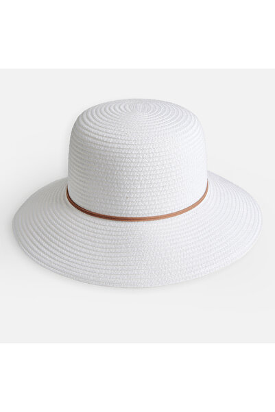 Zumzeria White Straw Hat with Ribbon for Women