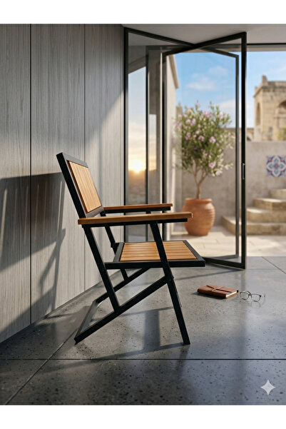 ESAMETAL MOBİLYA Bahçe, Mutfak, Balkon, Bistro Katlanır Sandalye Metal + Gürgen