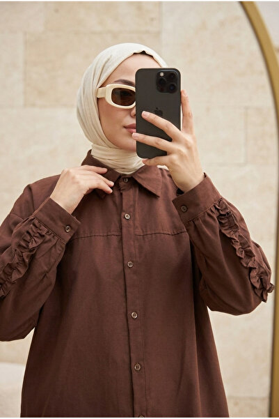 Kirazca Butik Double Stripe Ruffle Detailed Poplin Hijab Shirt