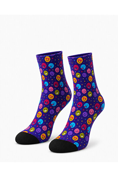 ALLSOCKS Erkek Renkli Emoji Desenli Premium Bambu 360° Dijital Baskılı Yumuşa...