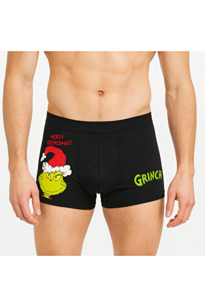 HELLGRINCH Boxeri negri cu imprimeu Grinch pentru bărbați