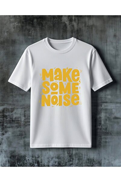 COMVİCHO تي شيرت كبير الحجم مطبوع عليه نصًا بتصميم Make Some Noise Sari Tipog...