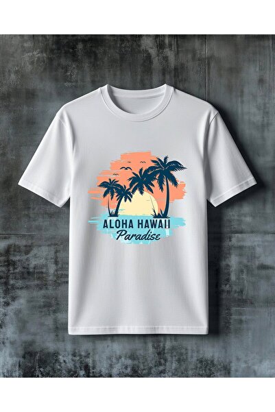 COMVİCHO تي شيرت كبير الحجم مطبوع عليه aloha hawaii paradise