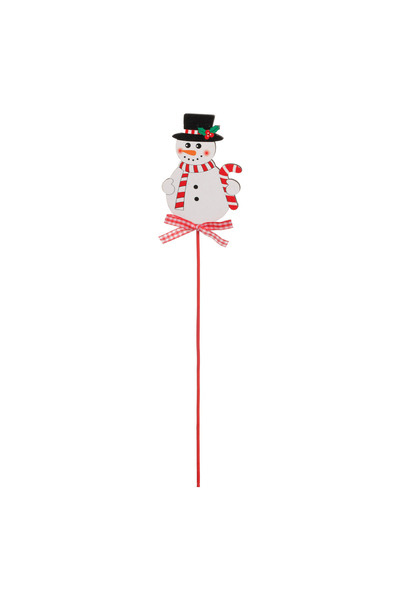 Zumzeria Christmas Wooden Decoration Snowman on Stick & Bow with Checkered 30cm