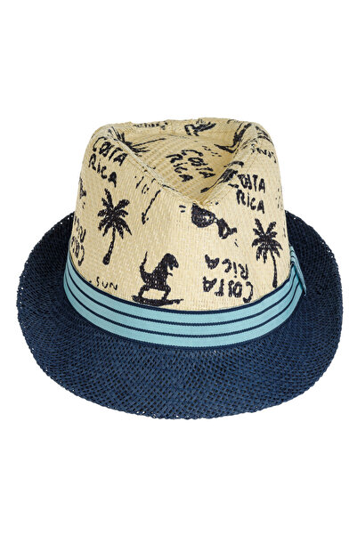 OEM Color Hat with Blue Edge Patterns & Blue Striped Ribbon for Kids