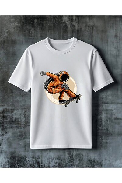COMVİCHO Astronaut Skateboard 5 Printed Oversize T-Shirt