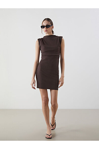 LC Waikiki Rmz Gi̇yi̇m Farkiyla Hakim Roba Collar Gathered Mini Dress