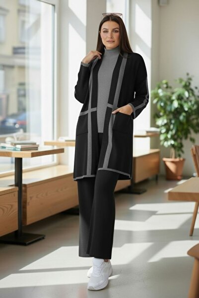 Intisimo Women's Knitted Three-Piece Classic Set, Black/Grey