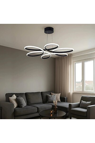 Elektroyou Lupin Siyah Sarkık Power Beyaz Ledli Avize Modern Led Avize-Çap 60 cm
