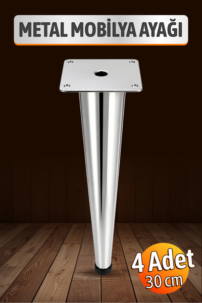 Badem10 Omaks (4 Adet) 30 cm Metal Krom Düz Mobilya Sehpa Kanepe Ayağı Montaj...
