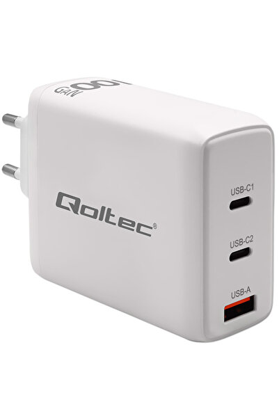 Qoltec Încărcător GaN de 100W |   5-20V |   1.5-5A |   2 x USB-C PD |   1 x U...